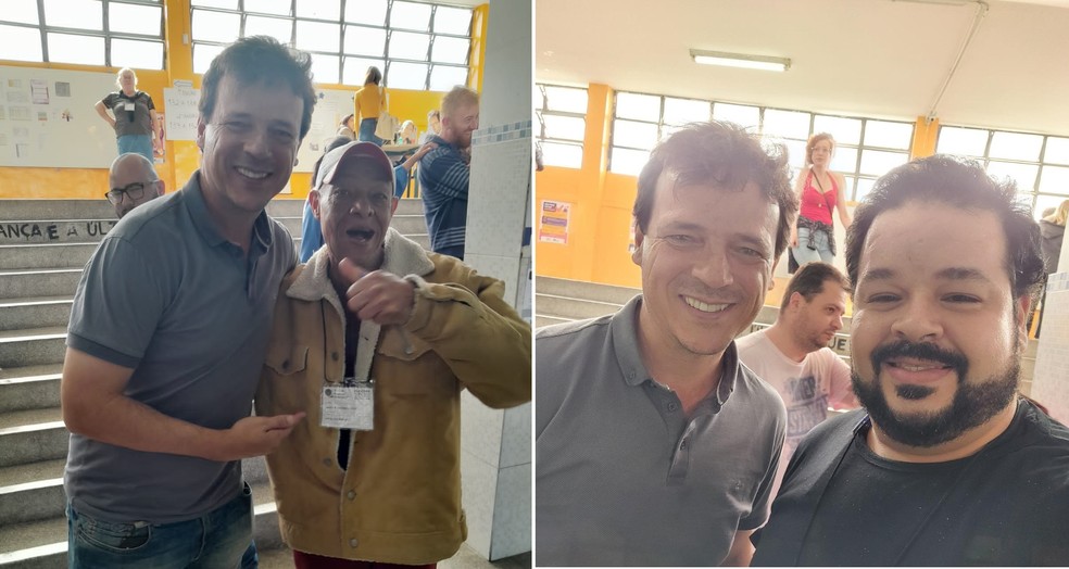 Fernando Diniz com Foguinho e Max em 2022, no colégio em que estudou — Foto: Arquivo Pessoal