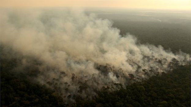 Fogo costuma ser usado por grileiros para 'limpar' áreas de floresta e substituí-las por pastagens (Foto: Reuters via BBC News)