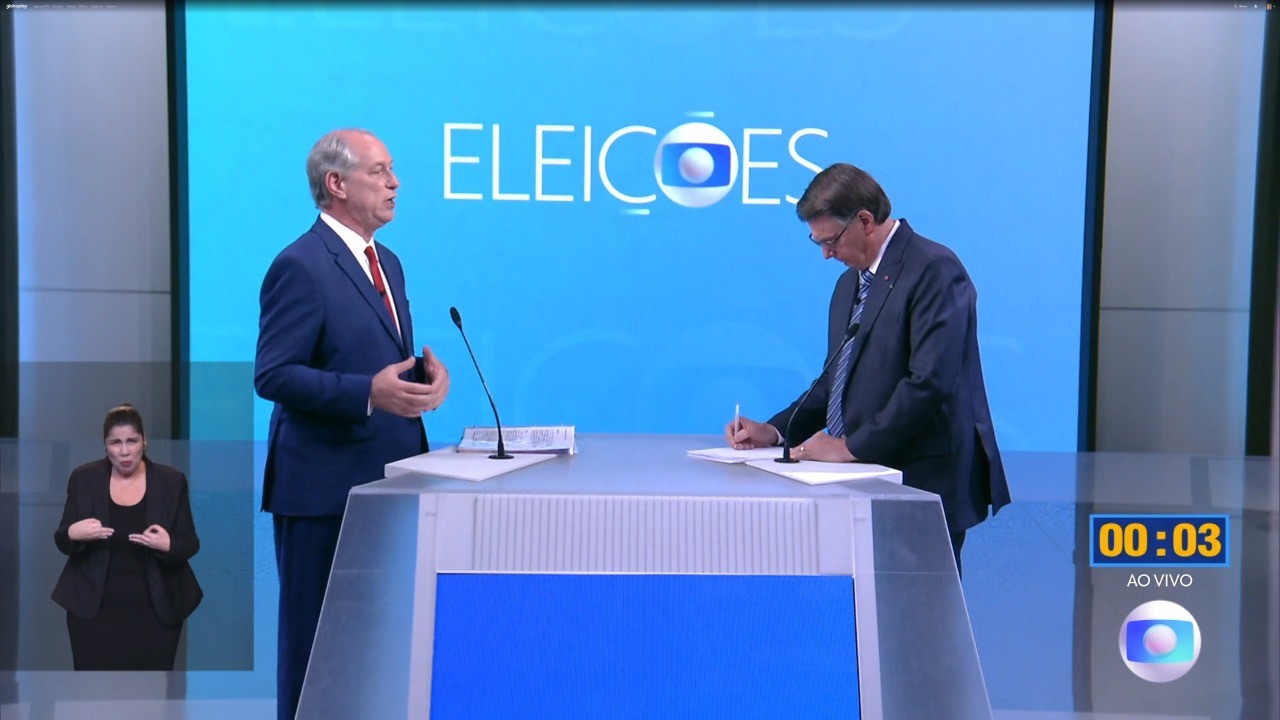 Ciro (PDT) e Bolsonaro (PL) no debate da Tv Globo.  — Foto: Reprodução