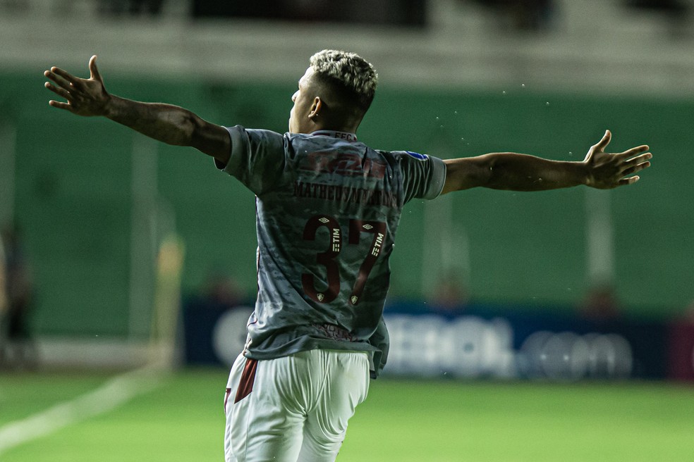 Matheus Martins comemorando gol pelo Fluminense — Foto: Marcelo Gonçalves/Fluminense