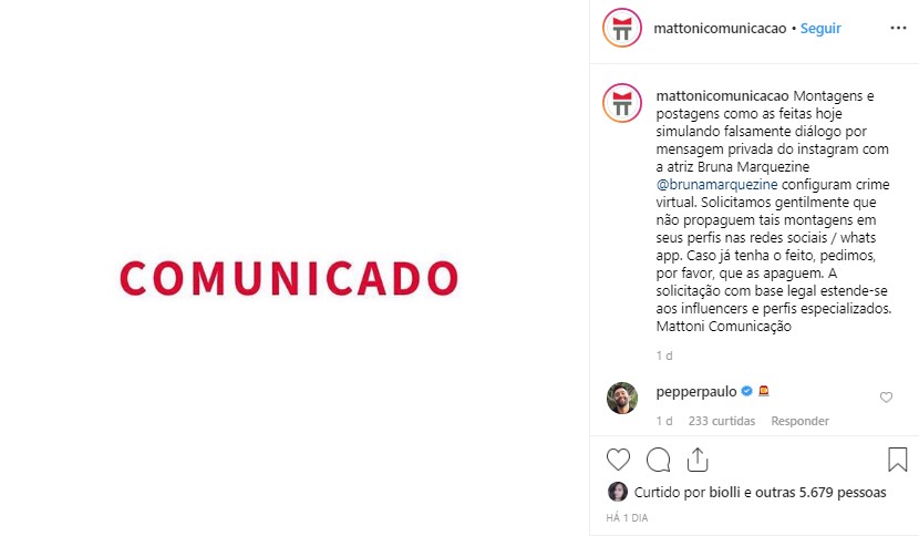 Assessoria afirma que comentário de Bruna sobre Neymar é montagem (Foto: Reprodução Instagram)