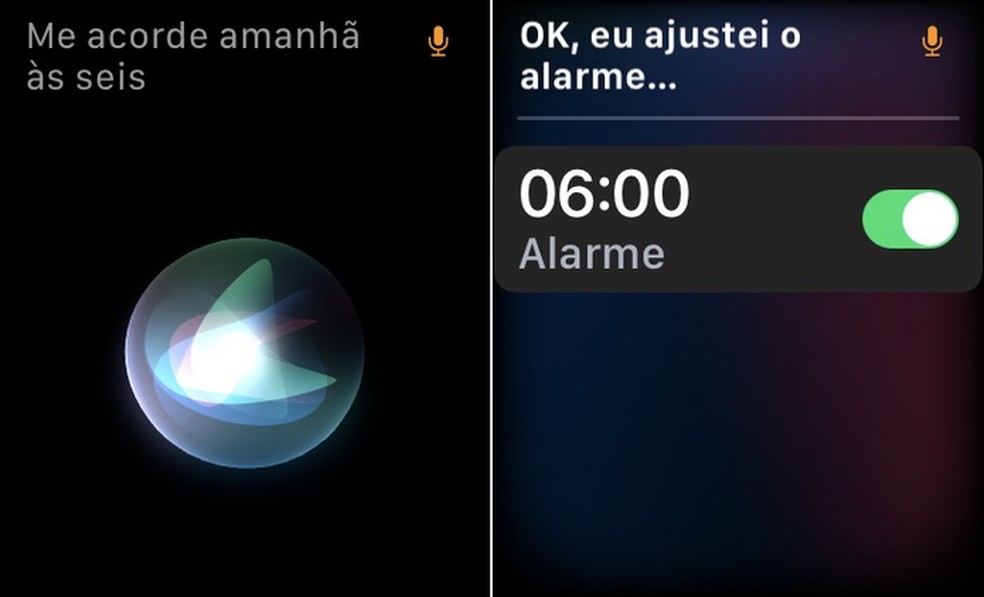 Configurando alarme com a Siri — Foto: Reprodução/Helito Beggiora