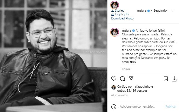 Maiara lamenta morte do sertanejo Maurílio (Foto: Reprodução/Instagram)