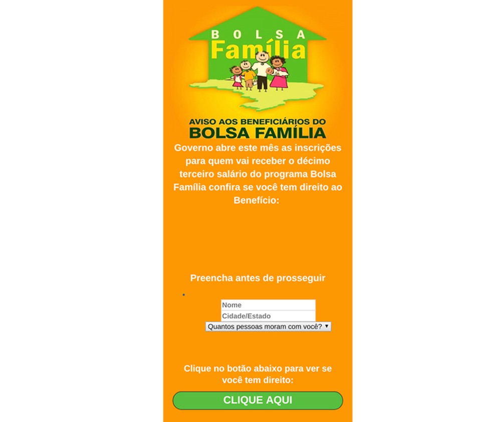 Captura de tela do site fraudulento da corrente de WhatsApp — Foto: Divulgação/PSafe