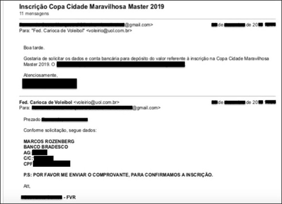 Denúncia mostra pagamento de taxa da federação diretamente na conta do vice-presidente — Foto: Reprodução