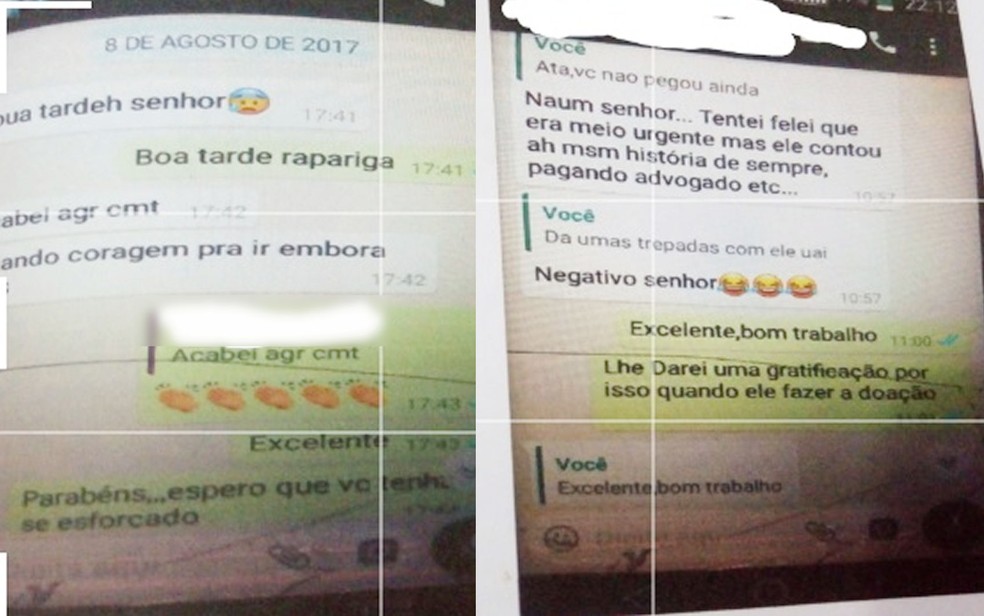Polícia encontrou mensagens no celular do coordenador: ele chama a adolescente de rapariga e manda mensagens com conotação sexual (Foto: Polícia Civil de Mato Grosso)
