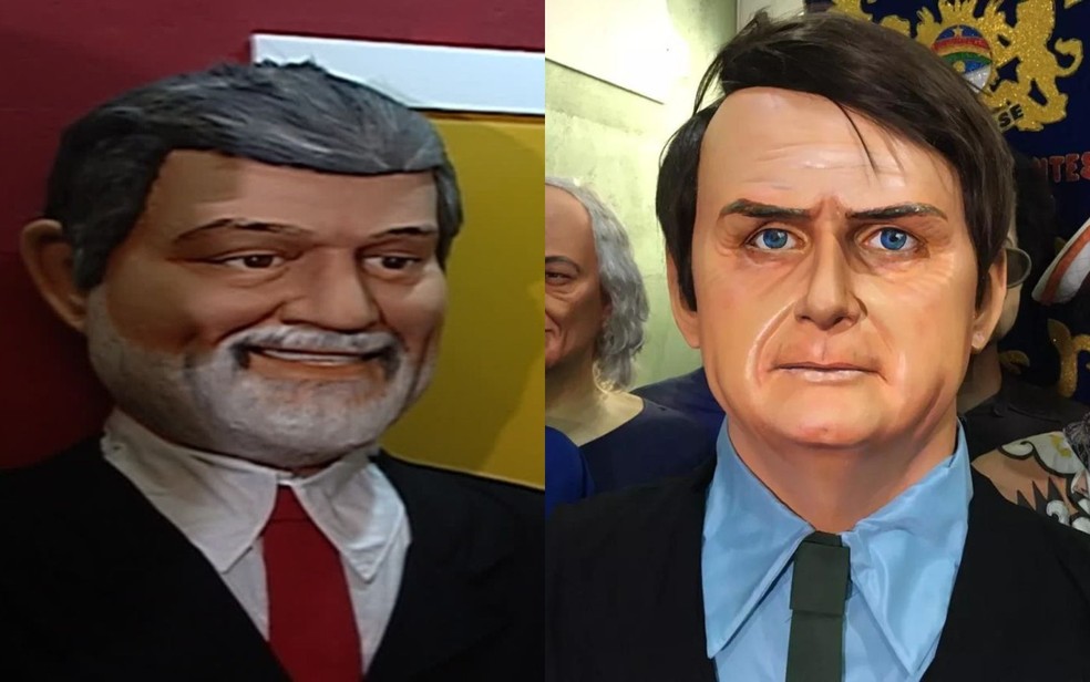 Bonecos gigantes do presidente Lula e do ex-presidente Jair Bolsonaro — Foto: Reprodução/TV Globo