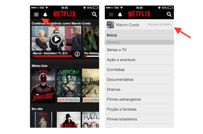 Acessando a página de gerenciamento de perfis de uma conta do Netflix pelo celular (Foto: Reprodução/Marvin Costa)