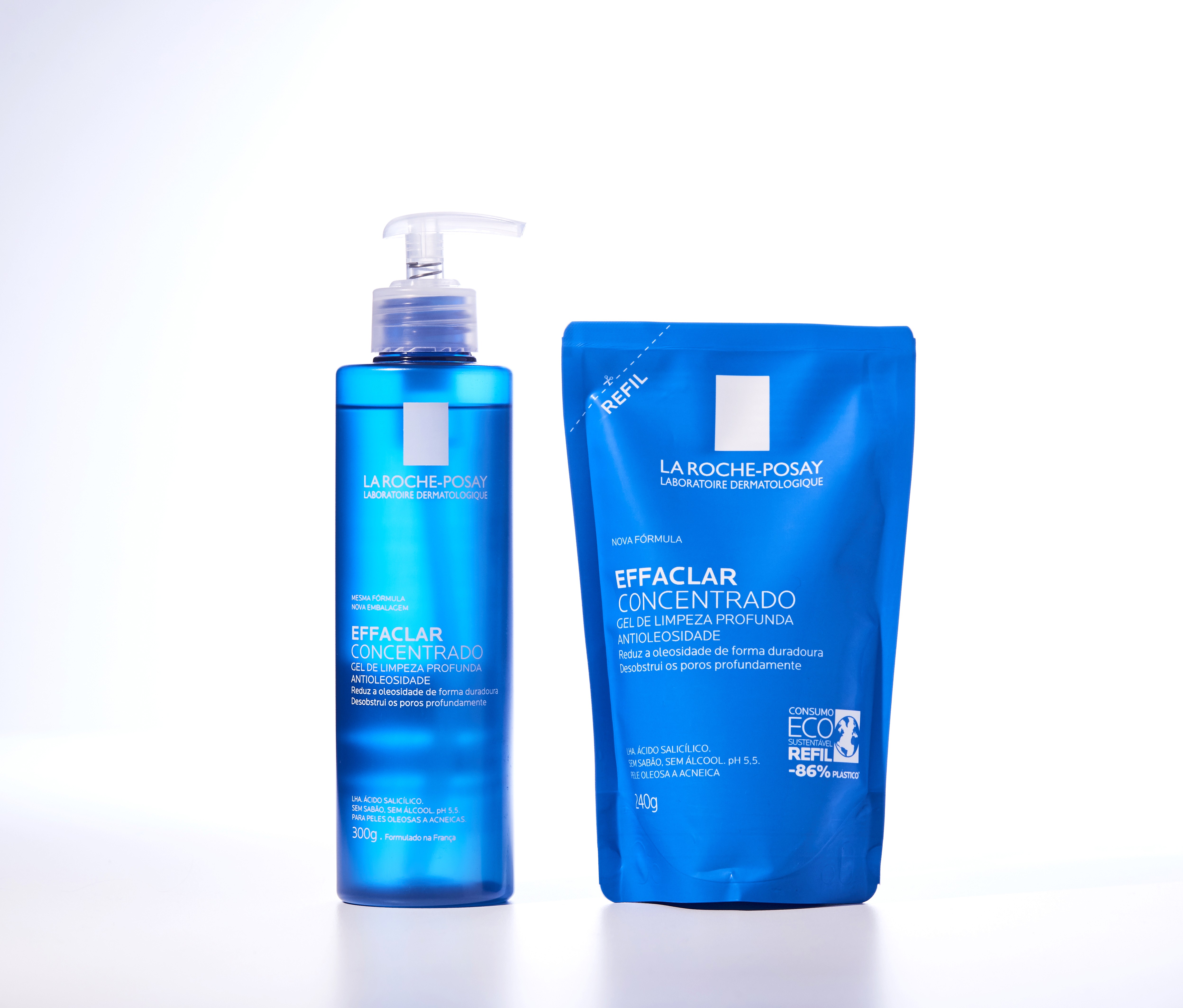O gel de limpeza Effaclar Concentrado e seu refil: opção mais sustentável para o skincare de todo dia (Foto: Guto Costa) Effaclar (Foto: Guto Costa)