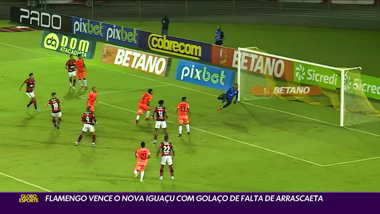 Flamengo vence o Nova Iguaçu com o golaço de falta de Arrascaeta