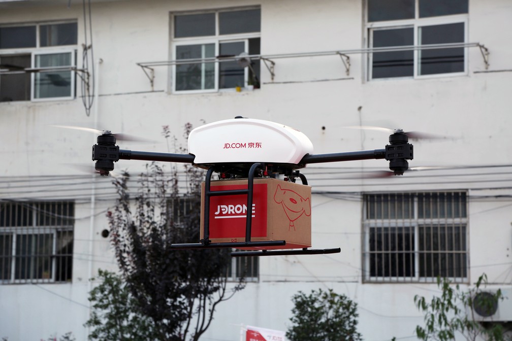 Drones da JD.com usados para entregar produtos na China. â€” Foto: DivulgaÃ§Ã£o/JD.com