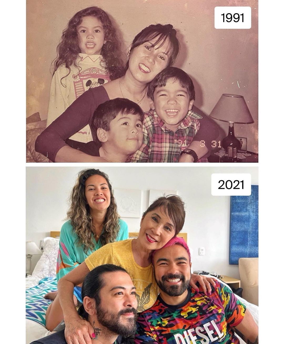 Mauricio de Sousa recria foto da mulher, Alice, e dos filhos Mauricio, Mauro e Marina (Foto: Reprodução/Instagram)