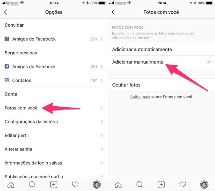 Ação para aceitar manualmente as marcações de foto em seu perfil do Instagram (Foto: Reprodução/Marvin Costa) Ação para aceitar manualmente as marcações de foto em seu perfil do Instagram (Foto: Reprodução/Marvin Costa)