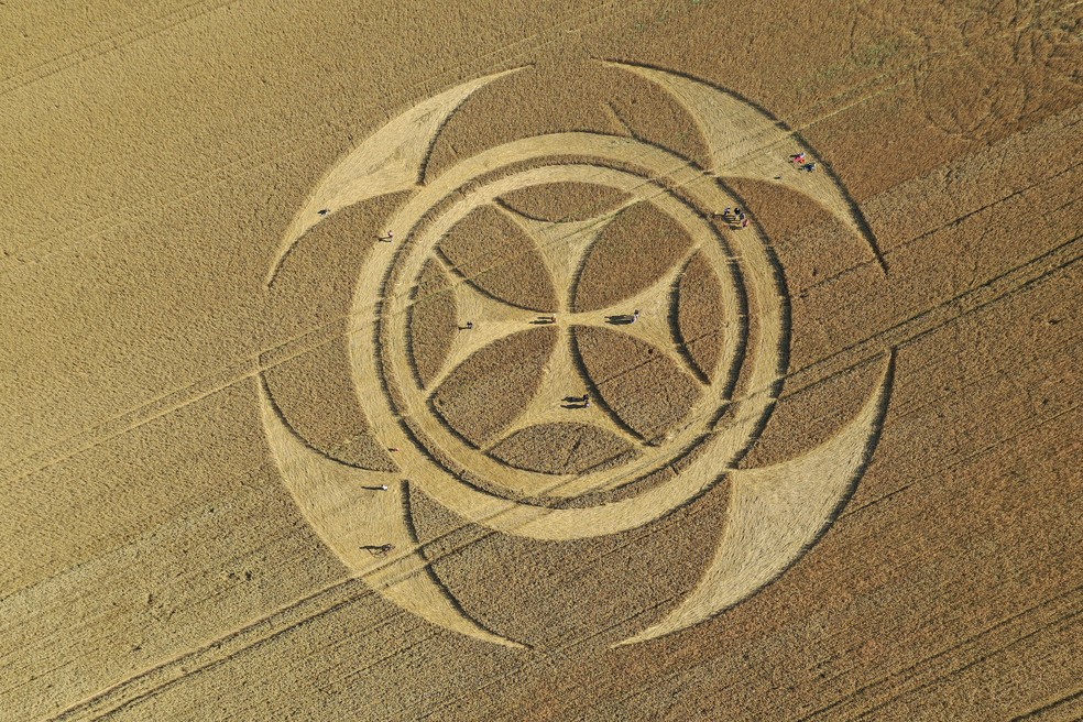 Símbolo gigantesco em campo de trigo atrai atenção de curiosos na França — Foto: Pascal Rossignol/Reuters