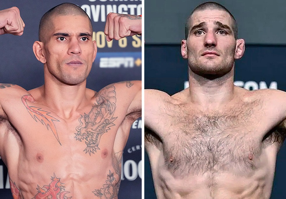 Alex "Poatan" Pereira (esq.) terá o americano Sean Strickland (dir.) pela frente no UFC 277 — Foto: Infoesporte