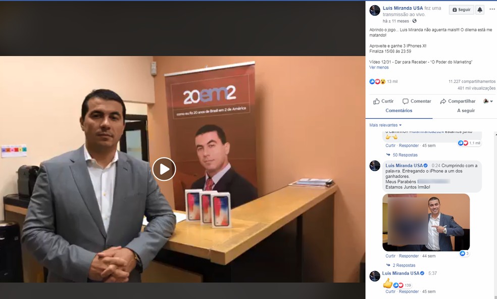 Youtuber eleito deputado federal do DF é acusado de corrupção e abuso de poder por sortear celulares na eleição — Foto: Facebook/Reprodução 