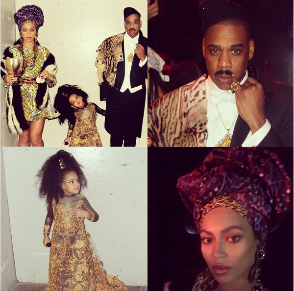 Beyoncé, Jay-Z e a filha mais velha fantasiados como os personagens de Um Príncipe em Nova York no Halloween de 2014 (Foto: Instagram)