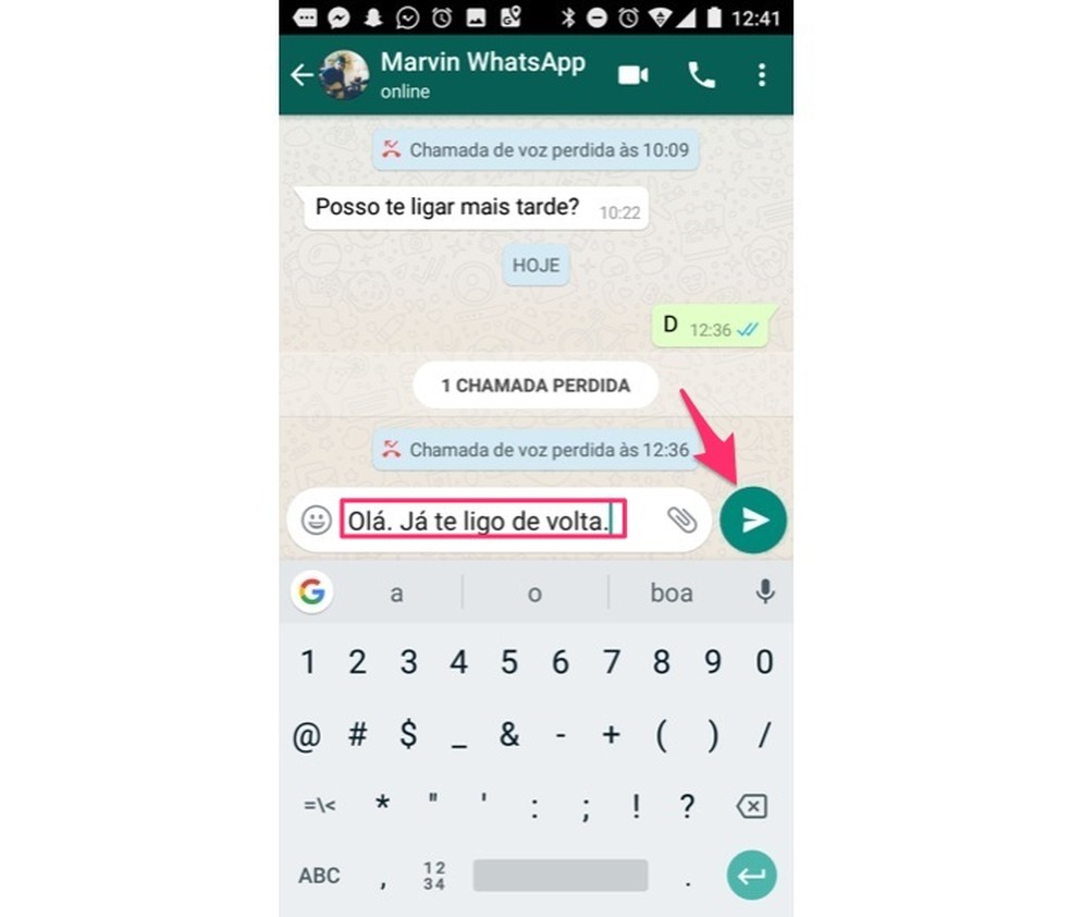 Ação para enviar uma mensagem personalizada no WhatsApp para Android (Foto: Reprodução/Marvin Costa)