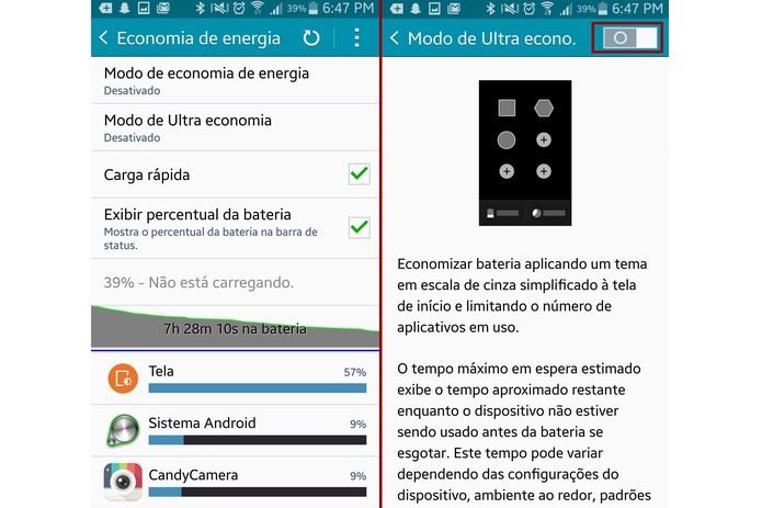 Ativando o modo de ultra economia de energida do Galaxy Note 4 (Foto: Reprodução/Lucas Mendes)