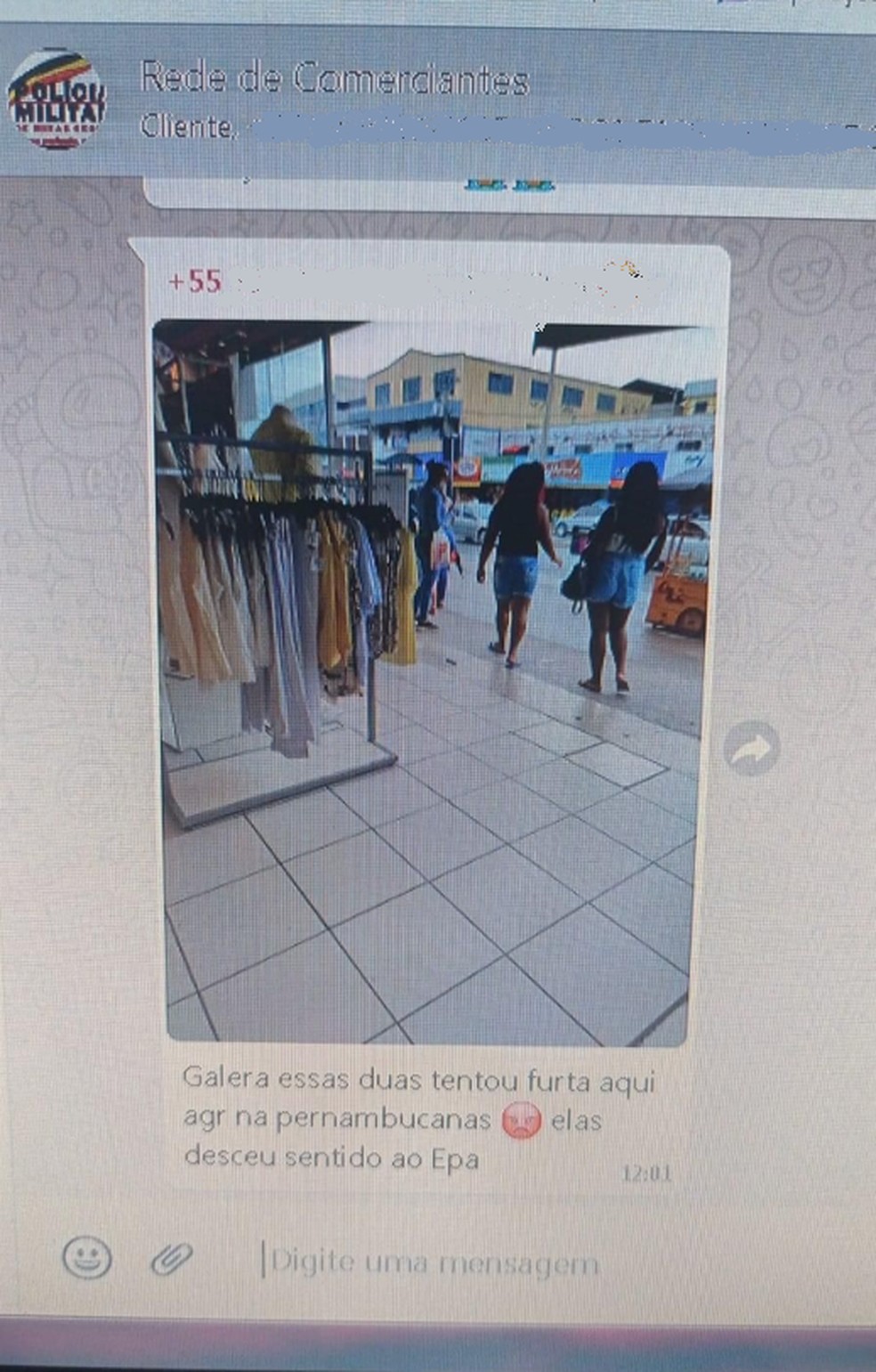 Imagem mostra mensagem acusando mulheres de tentativa de furto em loja de Santa Luzia — Foto: Redes sociais/ Reprodução
