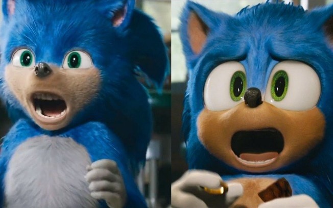 Sonic antes e depois de sua "transformação" no visual (Foto: Reprodução/Twitter/@GSUniverse)
