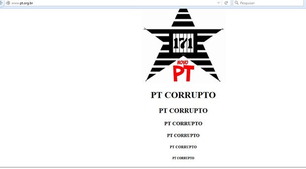 Site do PT apareceu hackeado no início da manhã com mensagens contra o partido (Foto: Reprodução/Internet)