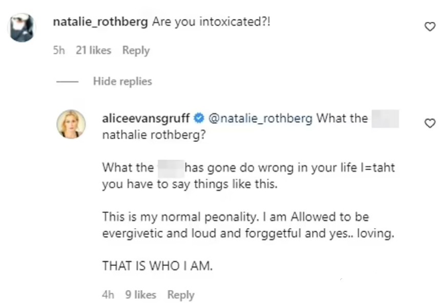 Alice Evans rebate seguidor que desconfiou que ela estava bêbada em novo vídeo (Foto: Reprodução / Instagram)