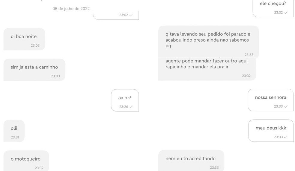 Print mostra conversa entre cliente e restaurante de comida japonesa em Ribeirão Preto, SP    — Foto: Reprodução/EPTV