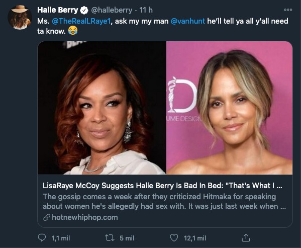 A resposta da atriz Halle Berry ao comentário de LisaRaye McCoy sobre sua vida sexual (Foto: Twitter)