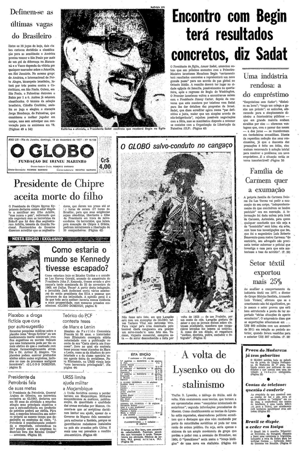 A fotografia de Lampião oferecida a Roberto Marinho em 1936 foi publicada na edição do Globo de 18/12/1977 — Foto: Agência O Globo