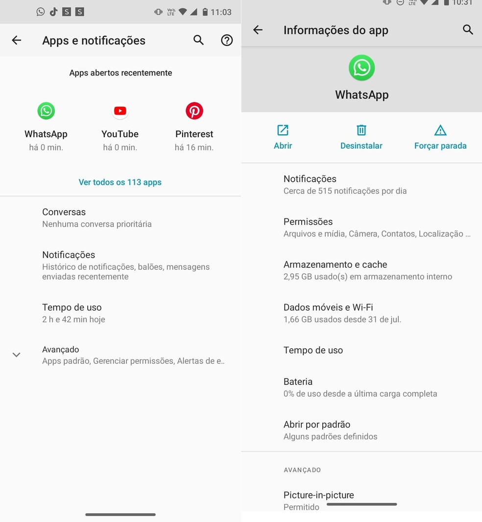 Forçando a parada do WhatsApp no Android para impedir o recebimento de mensagens — Foto: Reprodução/Clara Fabro