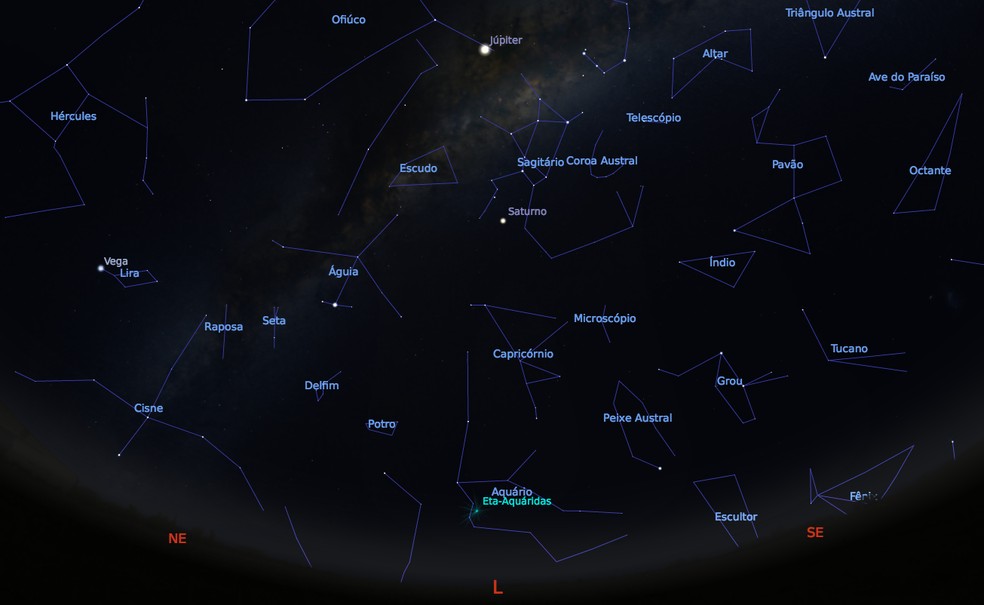 Mapa do céu: saiba como ver pedaços do cometa Halley — Foto: Cássio Barbosa/Stellarium