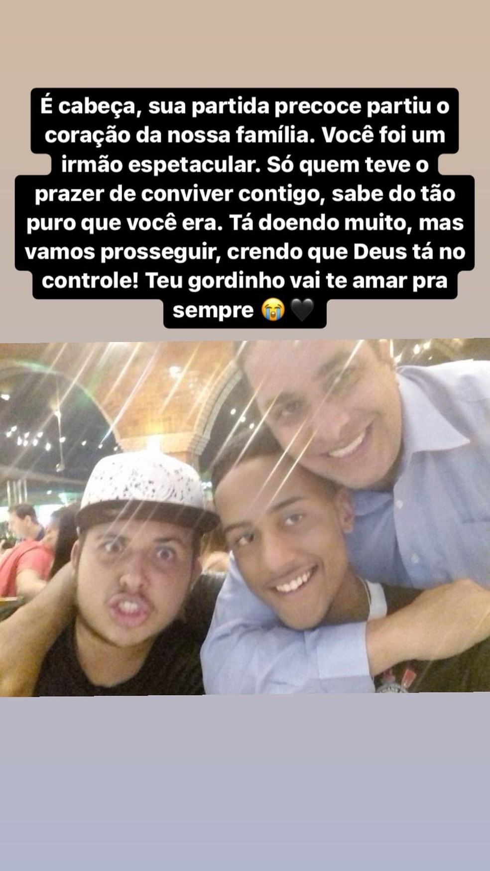 Irmão de Lucas Felipe, Waguinho Jr. faz homenagem no Instagram — Foto: Reprodução/Instagram