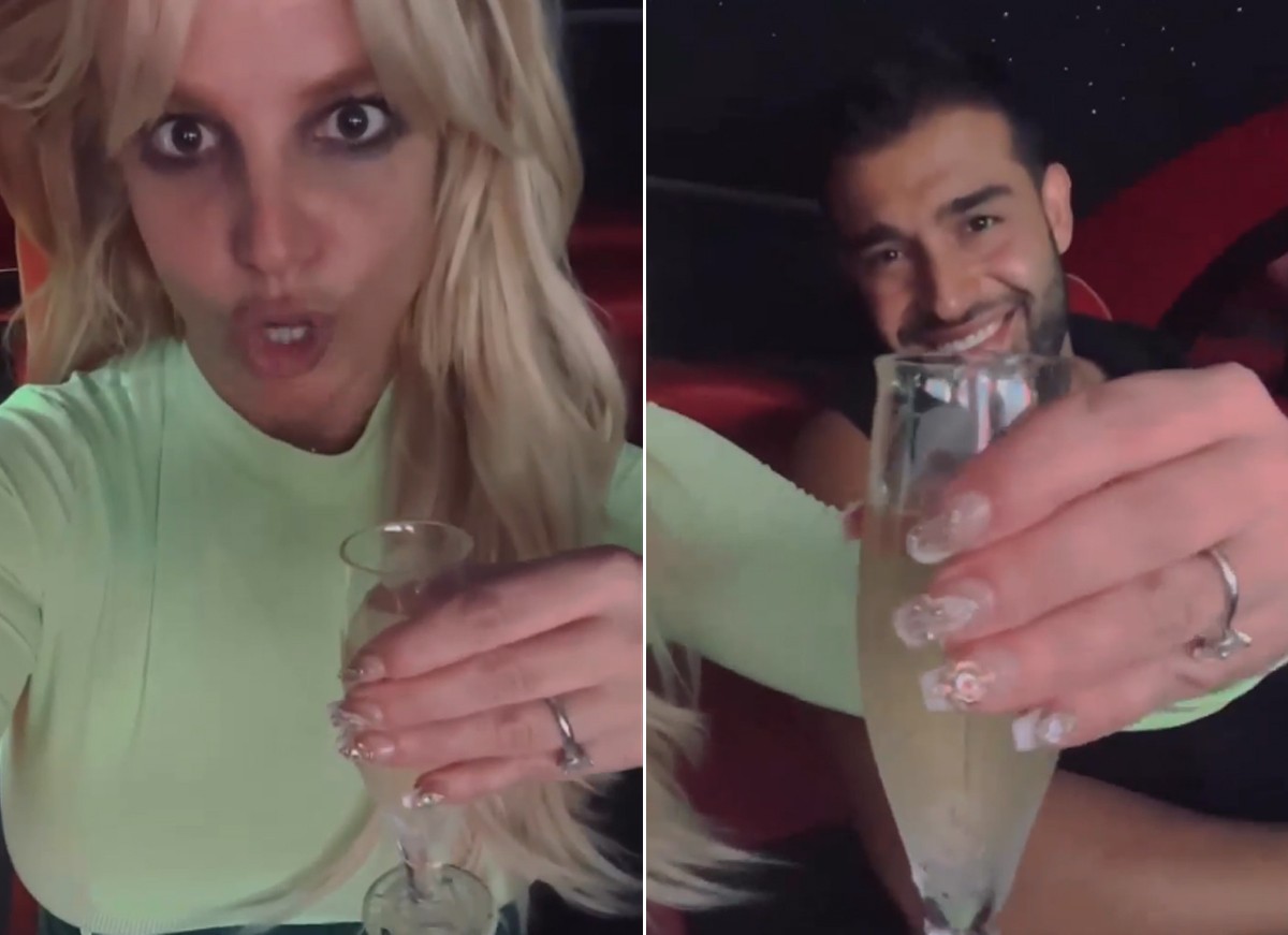 Britney Spears fez passeio em Rolls Royce com o noivo, Sam Asghari, e mostrou unhas prontas e champagne (Foto: Reprodução / Instagram)