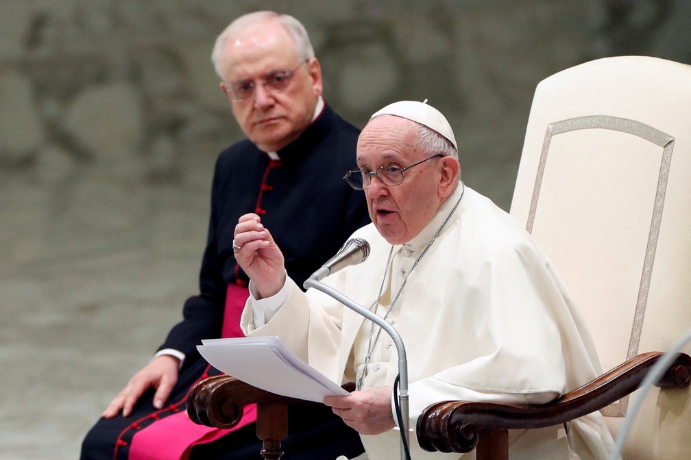 Papa Francisco em audiência geral em 26 de janeiro de 2022 — Foto: Remo Casilli/Reuters