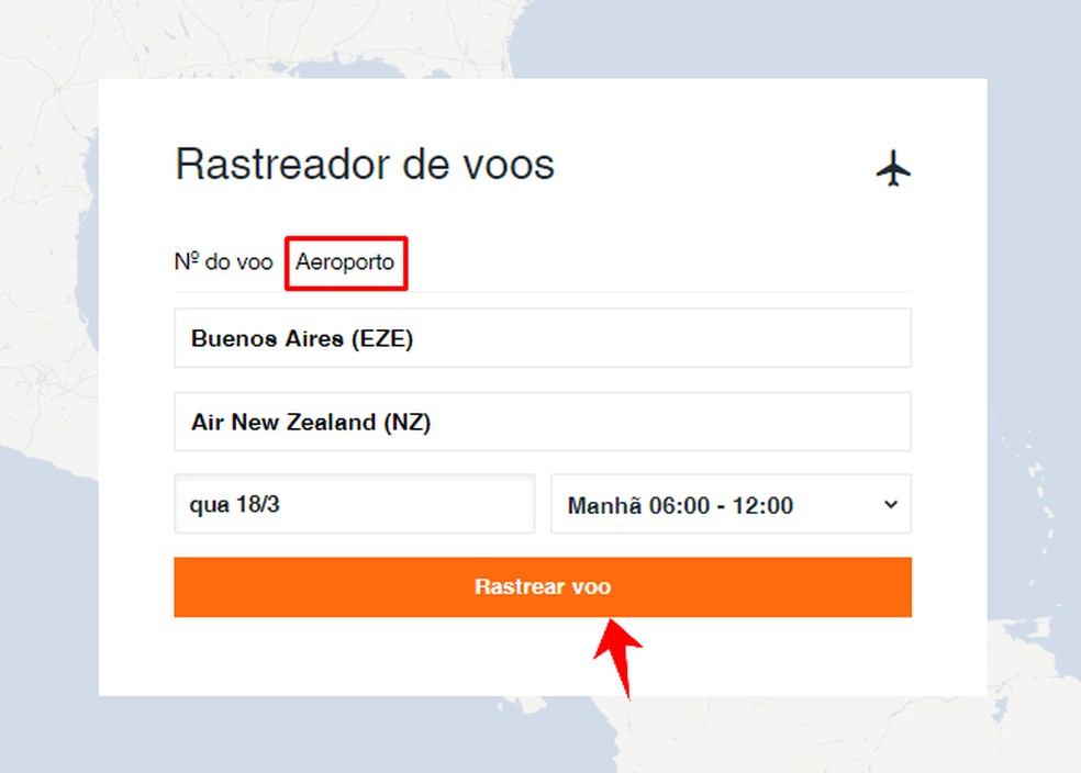 É possível encontrar o voo pesquisando pelo aeroporto — Foto: Reprodução/Rodrigo Fernandes