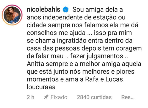 Nicole Bahls apoia Anitta (Foto: Reprodução Instagram)