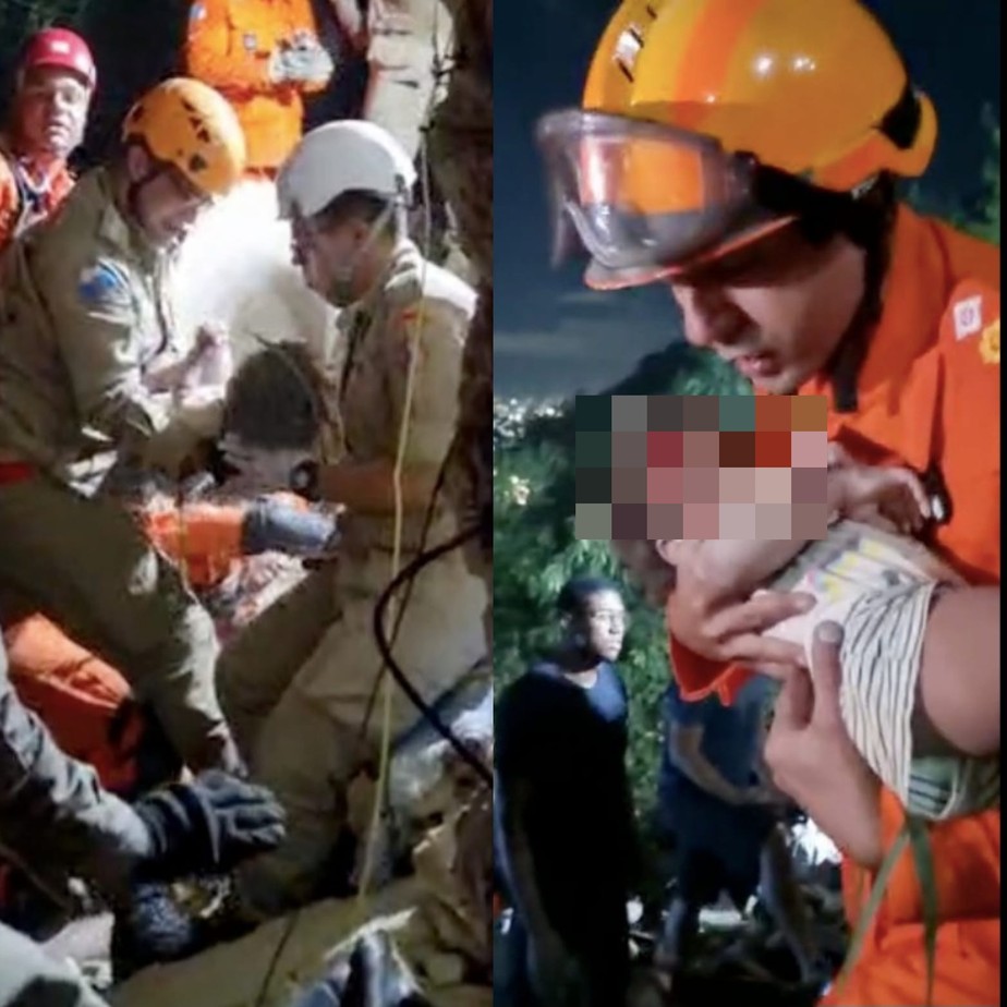 Criança é resgatada do meio dos escombros