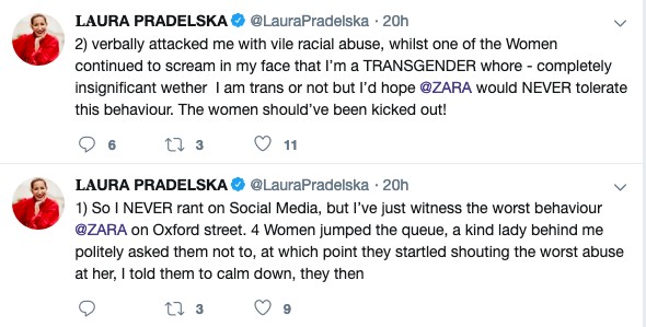 O relato da atriz alemã Laura Pradelska sobre o ataque racista e transfóbico do qual ela foi vítima (Foto: Twitter)