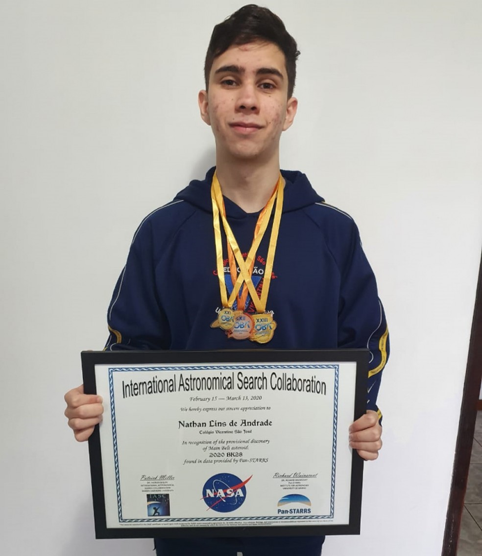 Nathan descobriu o asteroide através do projeto de Colaboração Internacional de Busca Astronômica (IASC) — Foto: Divulgação/Colégio Vicentino São José