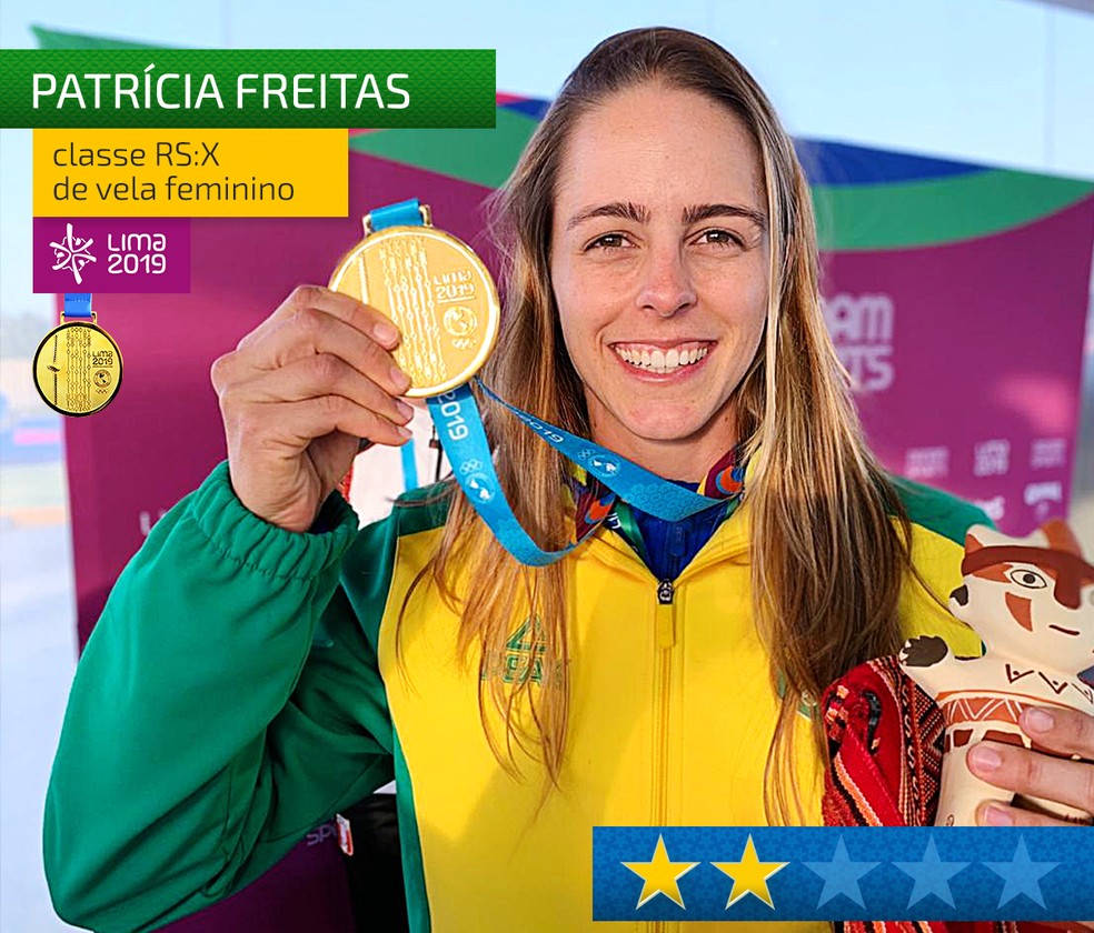 PatrÃ­cia Freitas com o ouro que obteve em Lima â Foto: Infografia