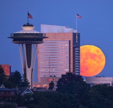 Imagem mostra a Lua durante o dia 4 de julho de 2020, quando ocorriam celebrações do Dia da Independência nos Estados Unidos (Foto:  Mara Leite)