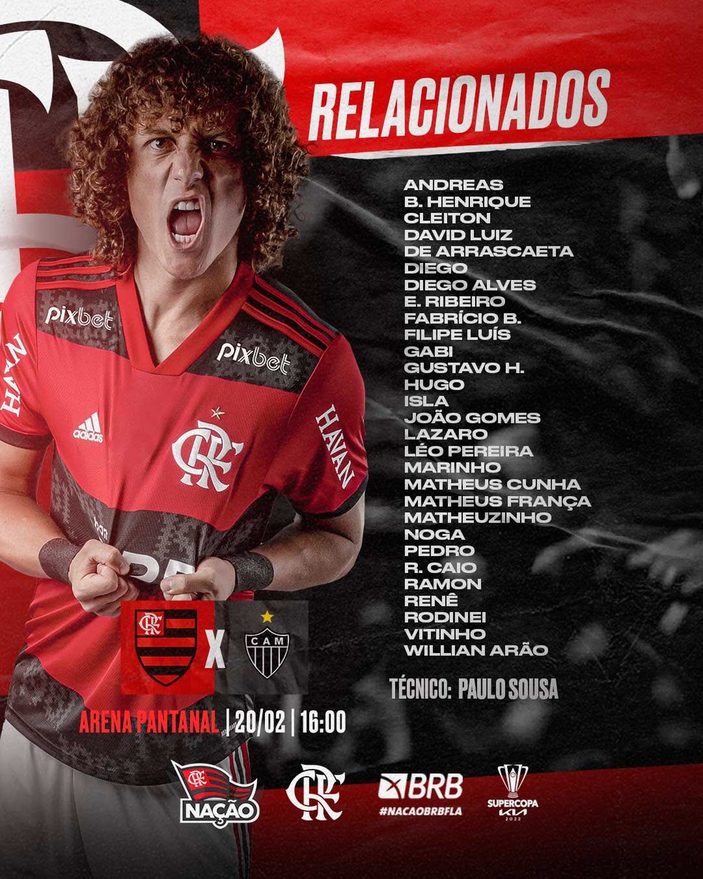 Confira os relacionados do Flamengo para a Supercopa do Brasil — Foto: Divulgação
