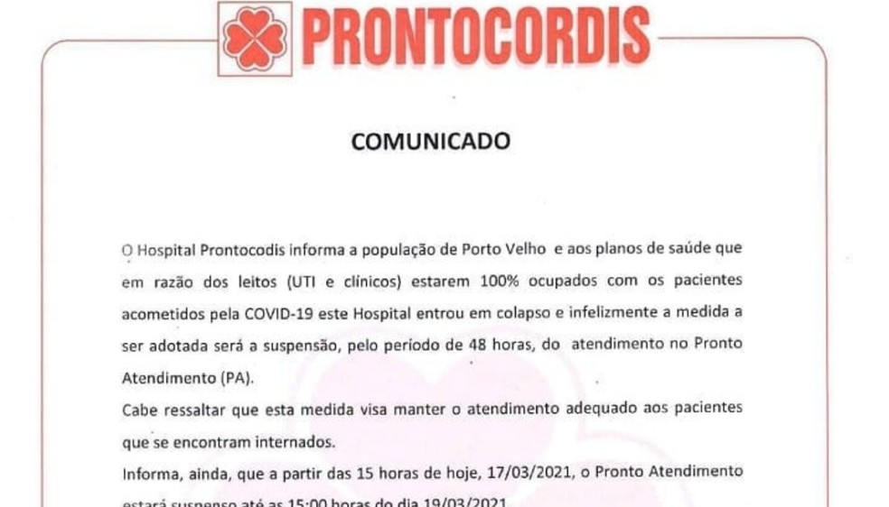 Hospital particular suspende atendimento de emergência por 48 horas — Foto: Reprodução/Instagram