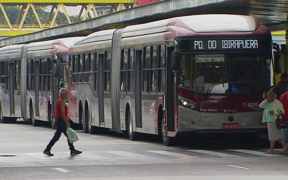 Ônibus estacionados em terminal da capital paulista — Foto: Reprodução/TV Globo