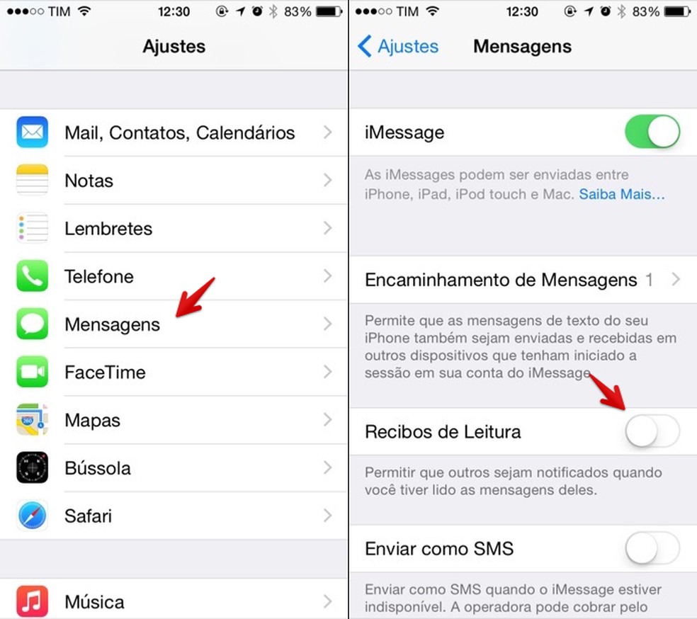 Desative recibo de leitura no iMessage — Foto: Reprodução/Helito Bijora