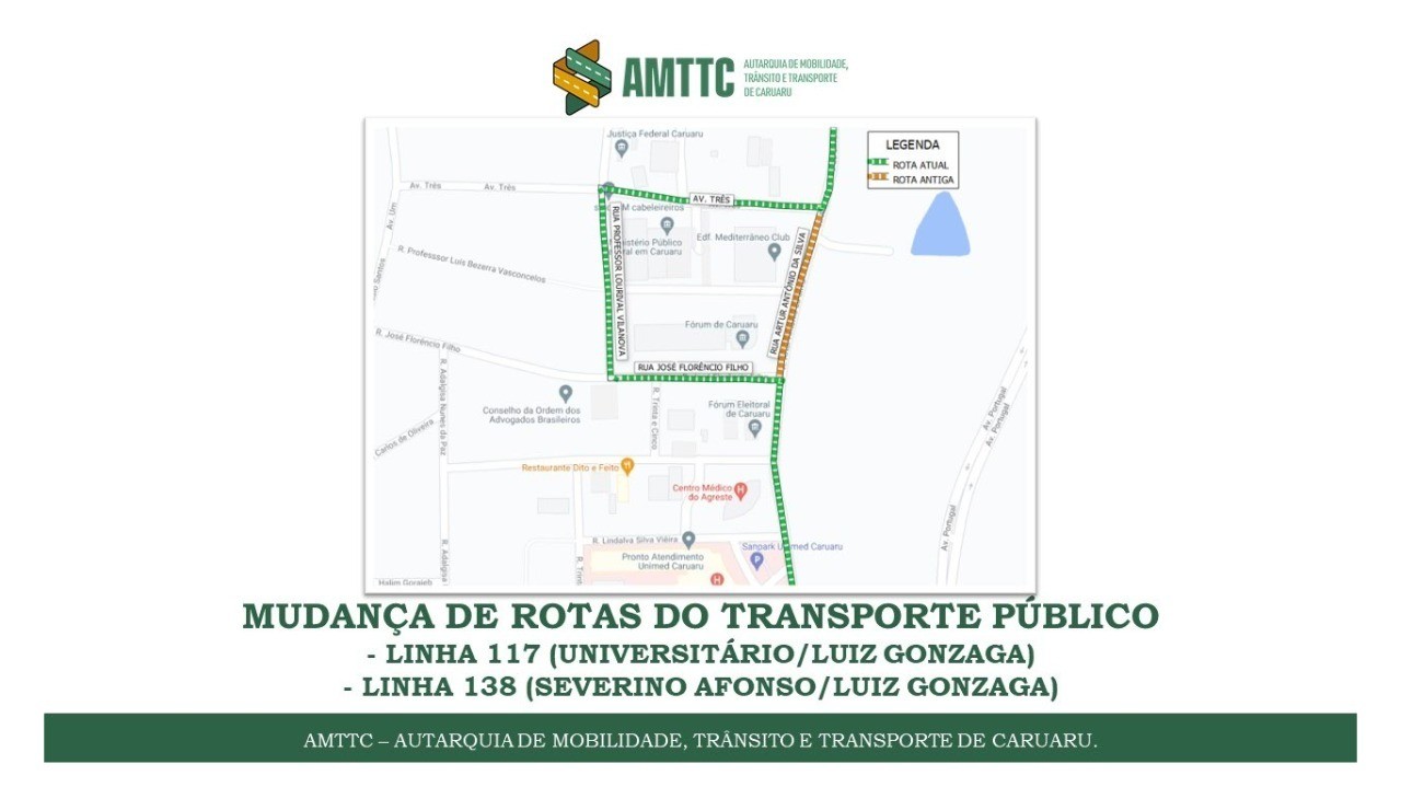 AMTTC divulga mudança de rotas do transporte público no bairro Universitário, em Caruaru