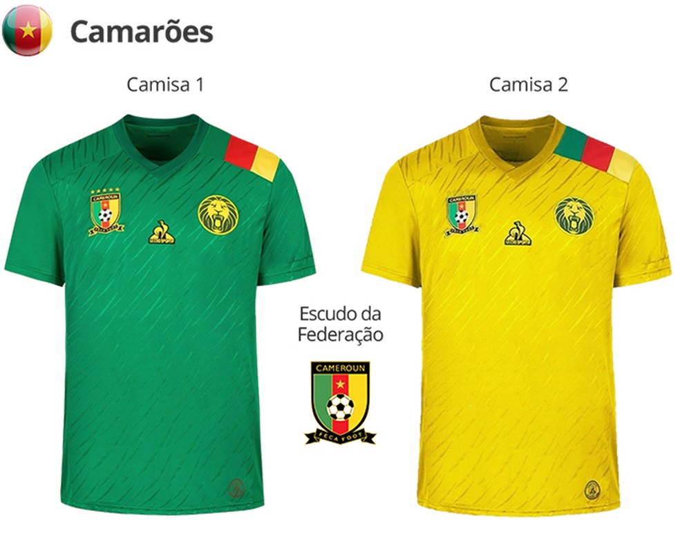 Uniformes de Camarões para a Copa do Mundo de 2022 — Foto: Divulgação