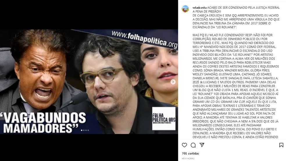 Ex-deputado Wladimir Costa se posicionou em rede social sobre a condenação. — Foto: Reprodução / Redes sociais