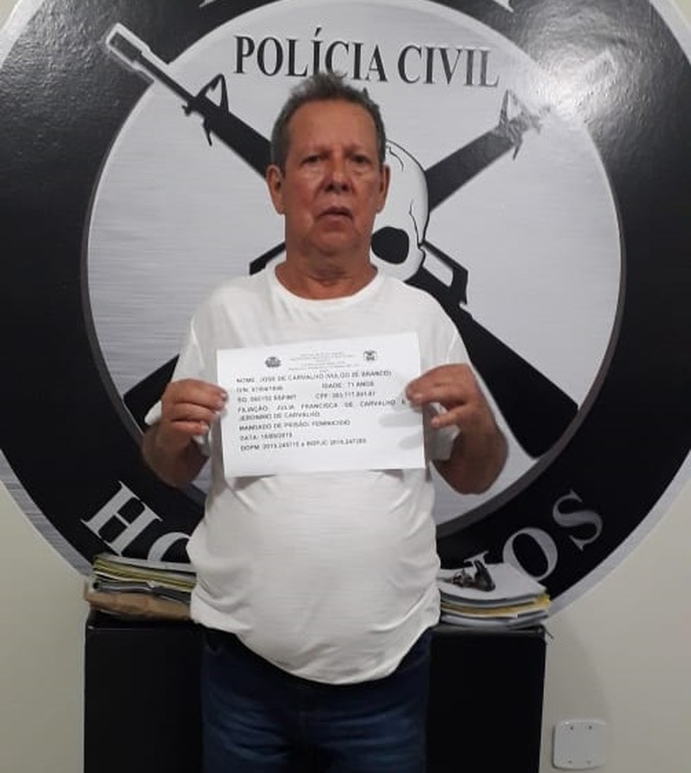 Jos de Carvalho, de 71 anos, que confessou o crime e alegou legitima defesa  Foto: Polcia Civil de Mato Grosso/Divulgao